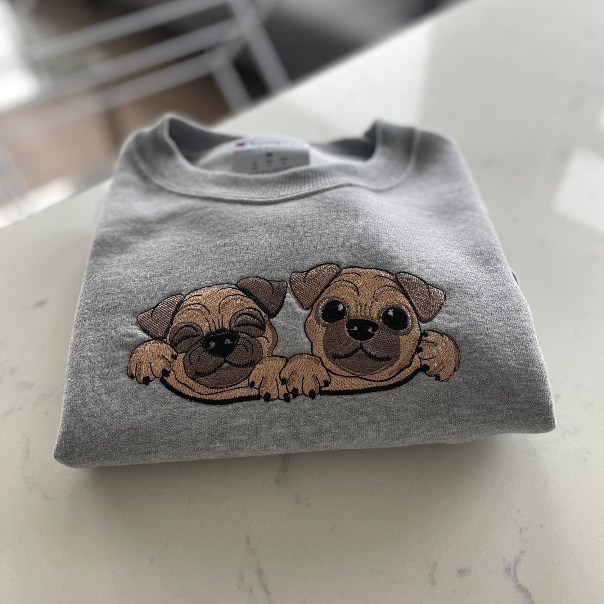 Pug Embroidered Crewneck Sweatshirt - Embroiderzilla