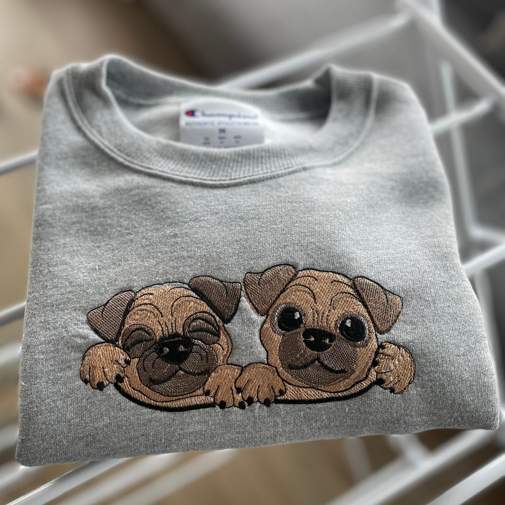 Pug Embroidered Crewneck Sweatshirt - Embroiderzilla