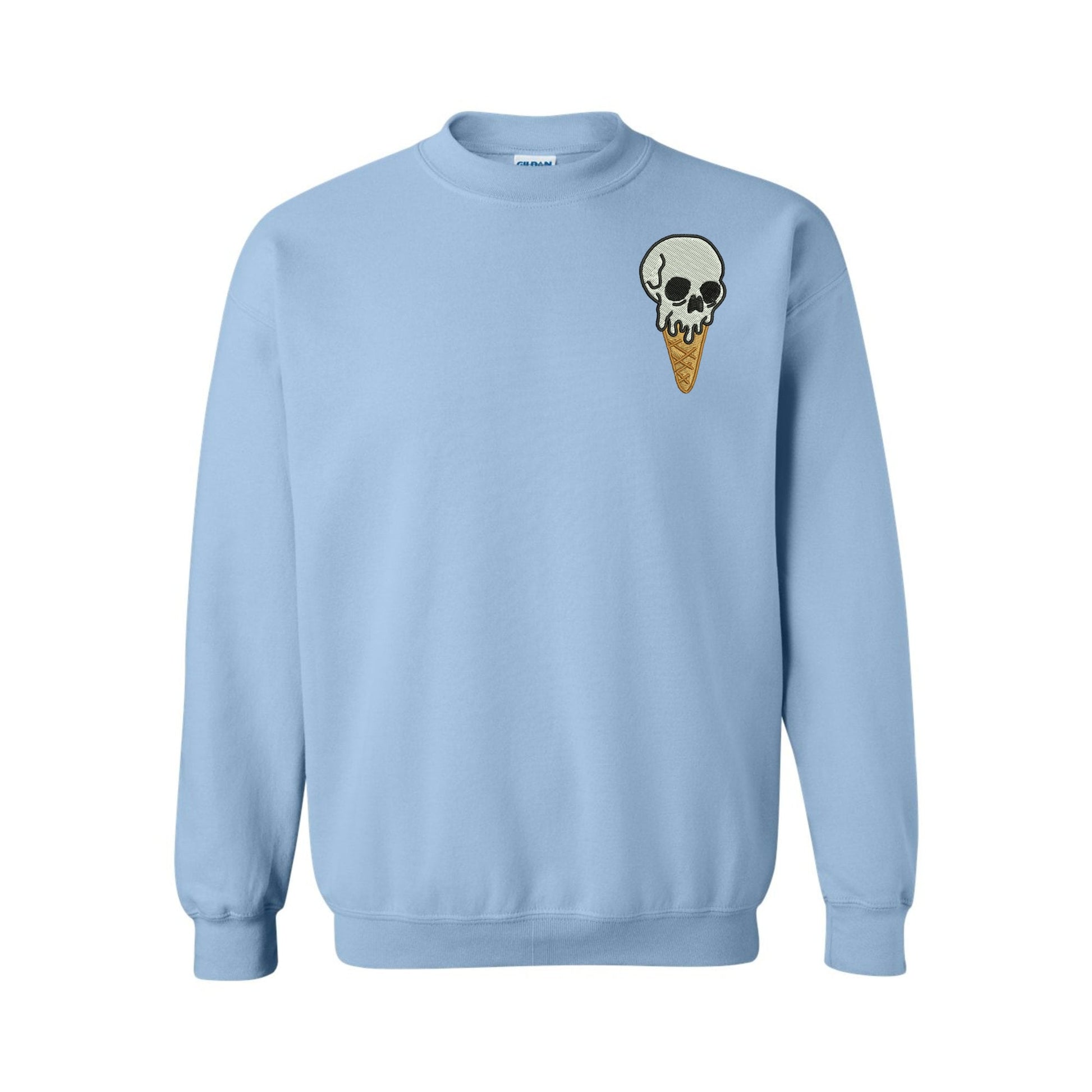 Skull Ice Cream Embroidered Crewneck Sweater - Embroiderzilla