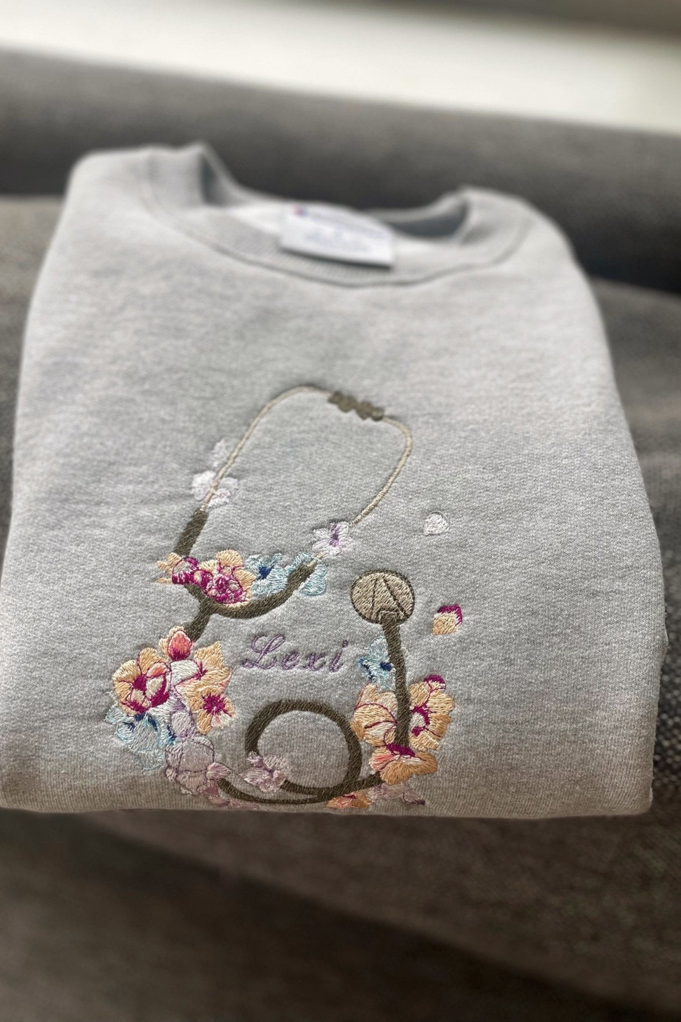 Stethoscope Embroidered Crewneck Sweater - Nurse Sweater - Embroiderzilla