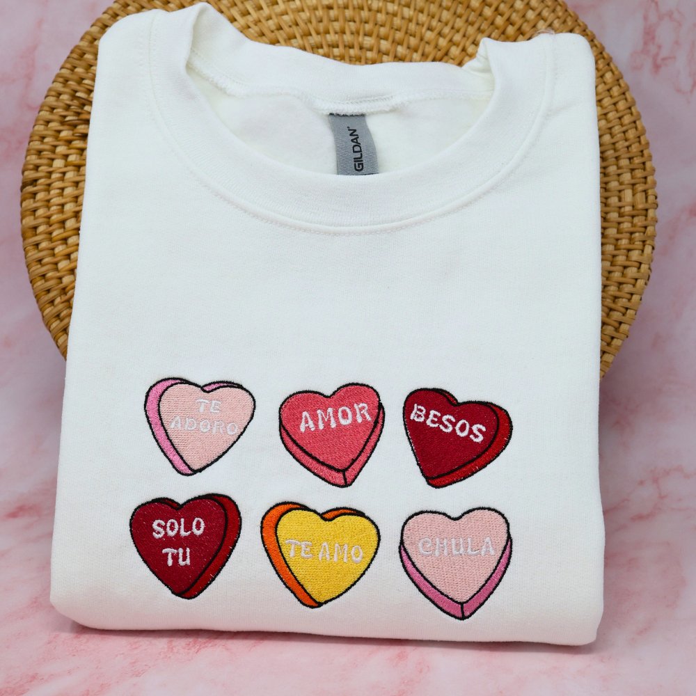 Sweeter Together: Candy Hearts Embroidered Sweatshirt Collection - Embroiderzilla