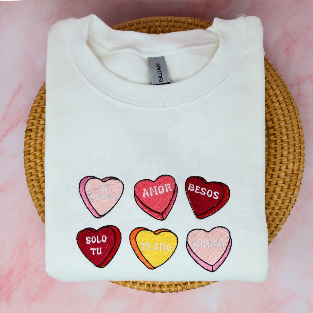 Sweeter Together: Candy Hearts Embroidered Sweatshirt Collection - Embroiderzilla