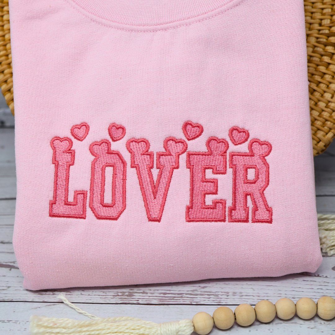 Valentines Day "Lover" Hearts Embroidered Sweatshirt - Embroiderzilla