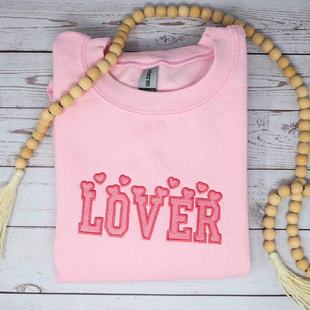 Valentines Day "Lover" Hearts Embroidered Sweatshirt - Embroiderzilla