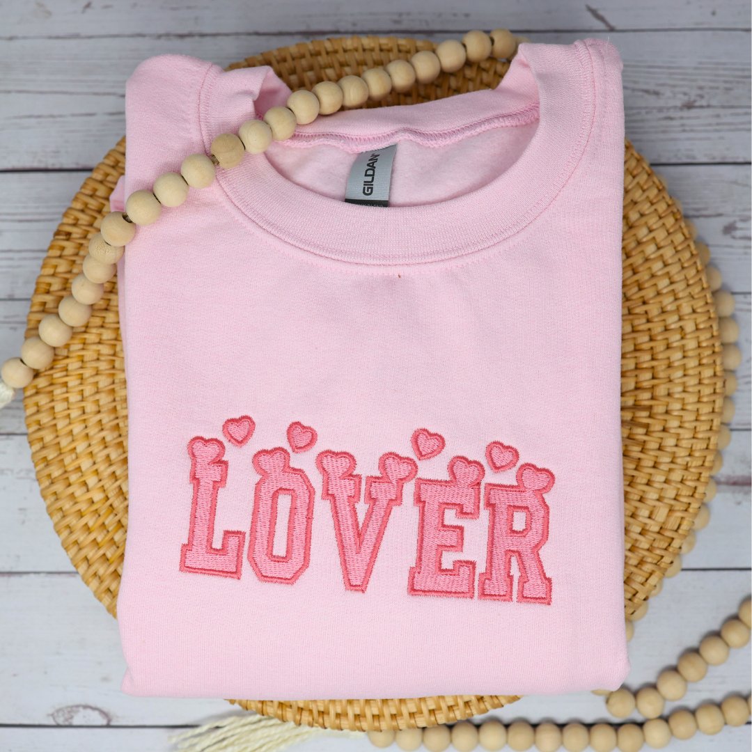 Valentines Day "Lover" Hearts Embroidered Sweatshirt - Embroiderzilla